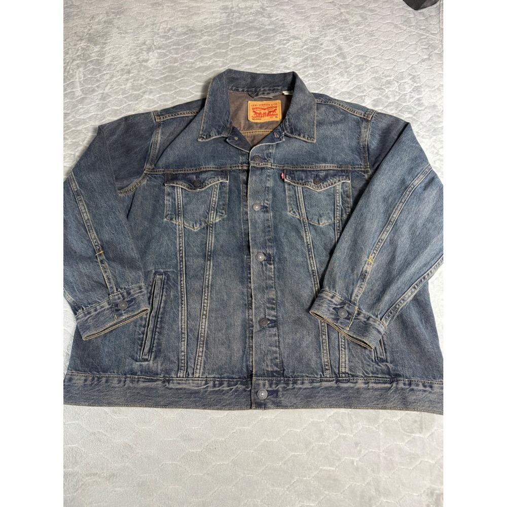 Levis Relaxed Fit Denim Trucker Jacket XL Blue Medium Wash Y2K Streetwear Mens